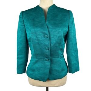 Tahari Arthur S. Levine Teal Green Button Front Blazer Womens 6 Classic‎ Career